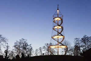 Blue Hour In Germany Drucke: Killesbergturm tower, Stuttgart, Baden Wurttemberg, Germany, Europe