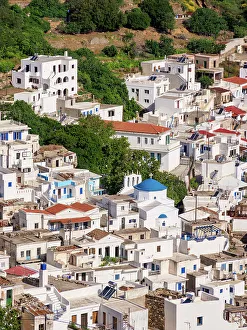 Cyclades Greek Islands Drucke: Koronos Village, elevated view, Naxos Island, Cyclades, Greek Islands, Greece, Europe