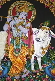 Tempel Drucke: Krishna im Mariamman-Hindu-Tempel in Hanoi (Vietnam), Südostasien