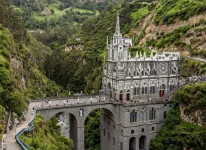 Karte Drucke: Das Heiligtum Las Lajas mit Aussicht vom Gipfel des Departements Nariño in Kolumbien