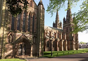 West Midlands Drucke: Kathedral von Lichfield mit Westspitzen und Nordfront in Lichfield im Vereinigten Königreich
