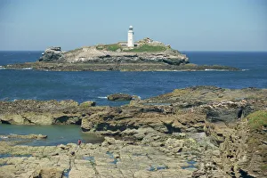 England Landmarks Drucke: Lighthouse, Godrevy Point, Cornwall, England, United Kingdom, Europe