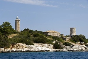 Kefalonia Greece Drucke: Lighthouse and old ruined lighthouse