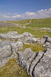 Limestone Pavement UK Drucke: Limestone pavement and dry stone wall above Settle, Yorkshire Dales National Park