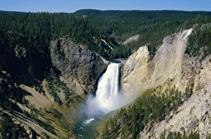 High Angle View Of Waterfall Drucke: Lower Falls of Yellowstone River