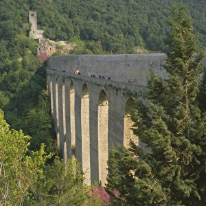 Spoleto Drucke: Mittelalterliche Brücke und Akquedukt