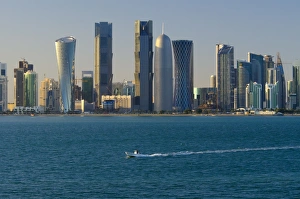 Colorful Cityscape Images Drucke: Modern skyline including Al Bidda Tower, Palm Towers, Burj Qatar and Tornado Tower