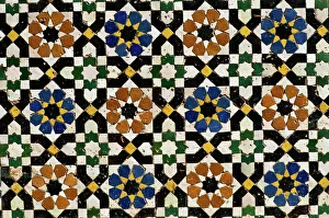 Drucke von Mosaike-Tonarbeiten im Zaouia Moulay Idriss; ein islamischer Tempel in der Stadt Fez al Balyi Islamische Architektur Drucke: Mosaike-Tonarbeiten