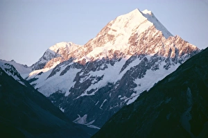 New Zealand Physical Geography Drucke: Mount Cook in the setting sun