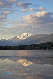 Cloudy Mountain Lake Scenery Drucke: Mount Edith Cavell reflected in Pyramid Lake, early morning light, Jasper National Park