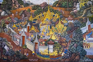 Mosaiken darstellende Szenen aus dem Ramakien im Tempel des grünen Buddhas (Wat Phra Kaew)