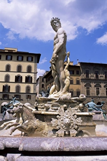 Piazza Della Signoria Italy Drucke: Neptune statue