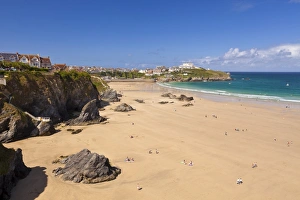 United Kingdom Tourist Destination Drucke: Newquay Beach in summer, Cornwall, England, United Kingdom, Europe