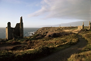 Cornwall England Tourism Drucke: Old tin mines, Botallack, Cornwall, England, United Kingdom, Europe