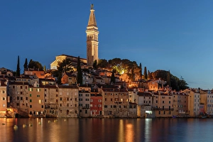 Croatian Coastal Towns Drucke: Old town with Cathedral of St. Euphemia, Rovinj, Istria, Croatia