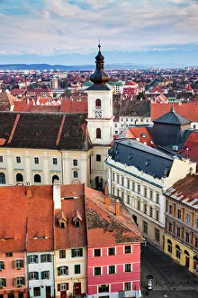 Drucke von Altstadt von Sibiu in der Regionrum Siebenbürgen in Rumänien im Europa Rumänien Drucke: Alter Stadtkern von Sibiu in der Region Transsilvanien in Rumänien im Europäischen Raum