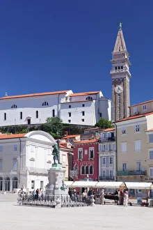 Drucke von Altstadt mit der Tartinitplatz und dem Dom von Sankt Georg in Piran im Fiume-Gebiet der Region Istrien Sloweniens Europäisch Slowenien Drucke: Alter Hafen mit der Piazza Tartinis und dem Dom von Sankt Georg in Piran im Furlanschen Land (Kärnten)