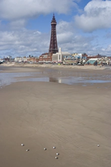 Blackpool Tower Drucke: Overlooking the beach and Blackpool Tower from the Central Pier, Blackpool