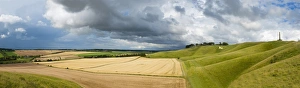 Uk Rural Scenery Drucke: Panoramic landscape view of The Cherhill Downs, Wiltshire, England, United Kingdom, Europe