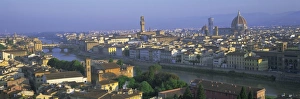 Arno River View Drucke: Panoramic view over rooftops and across Arno River