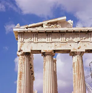 Drucke von Ein Detail des Partheons auf dem Akropolis im UNESCO-Weltkulturerbe in Athen Griechenland Europa Akropolis, Athen Drucke: Ein Detail des Partheons