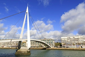 Pedestrian Bridges In Europe Drucke: Pedestrian bridge over the Commerce Basin, Le Havre, Normandy, France, Europe