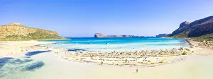 Balos Beach Crete Drucke: People sunbathing on idyllic white sand beach, Balos, Crete, Greek Islands, Greece