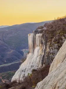 Panoramic Mountain Views Drucke: Petrified Waterfall at dusk, elevated view