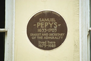 European City Locations Drucke: Plaque commemorating Samuel Pepys, London, England, United Kingdom, Europe