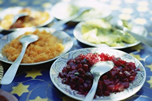 Traditional Moroccan Food Drucke: Plates of Moroccan salad