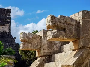 Cultural Heritage Preservation Drucke: The platform of the eagles and jaguars, Chichen Itza, Yucatan State, Mexico
