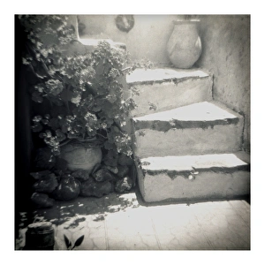 European Vacation Destinations Drucke: Polaroid of whitewashed stone steps