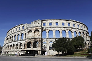 Drucke von Pulaski-Arena in einer römischen Amphitheatrum aus dem Jahr 27 v. Chr bis 68 n. Chr., Pulje (Pula), Istrien (Kroatien), Europa Kroatien Drucke: Pulaseearena ist ein römisches Amphiteater