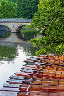 Cambridgeshire Drucke: Boote auf dem Fluss Cam in der Nähe von The Backs in Cambridge im Land Hertfordshire und England
