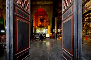 China Temple Architecture Drucke: Qingyang Gong monastery temple complex, Chengdu, Sichuan, China, Asia