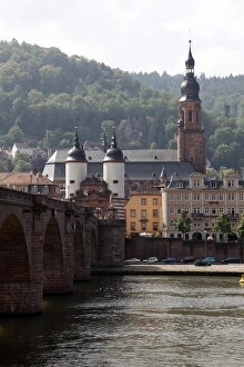 Old Town Germany Tourism Drucke: River Neckar, Old Bridge, Old Town, Heidelberg, Baden-Wurttemberg, Germany, Europe