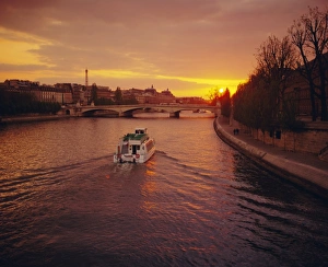 Europe River Cruises Drucke: The River Seine and Eiffel Tower in the distance, Paris, France, Europe