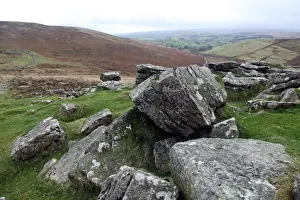 Devon England Scenery Drucke: Rocks at the summit of Hookney Tor
