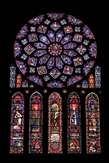 Rosenscheibe, mittelalterliche Glasfenster im Nordtransept der Kathedrale von Chartres