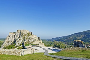 Slovakia Tourism Drucke: Ruins of Devin Castle, Danube River, Bratislava, Slovakia, Europe