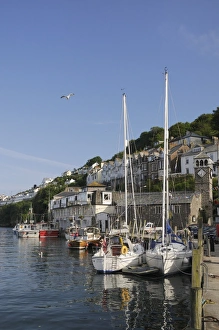 Looe Harbour Drucke: Sailing yachts moored in Looe harbour, Cornwall, England, United Kingdom, Europe