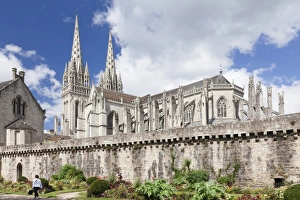 Quimper Cathedral Drucke: Saint Corentin Cathedral, Quimper, Finistere, Brittany, France, Europe