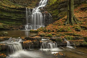 Wasserfall des Scaleber Force im Herbst im Nationalpark der Yorkshiredale in Yorkshire, England