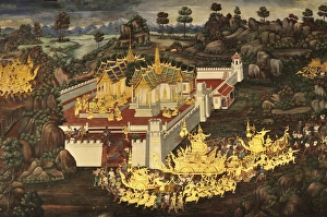 Buddhist Temple Artwork Drucke: Scene from The Galleries, Royal Monastery, Grand Palace, Bangkok, Thailand