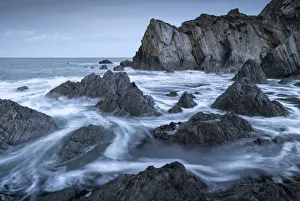 Devon England Tourism Drucke: Secluded cove on the North Devon coast, Devon, England, United Kingdom, Europe