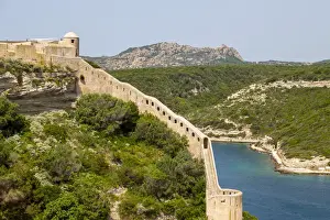 Citadel Of Bonifacio Drucke: A section of the wall of the Citadel of Bonifacio perched on rugged cliffs, Bonifacio