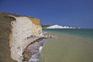 White Chalk Cliffs Drucke: Seven Sisters white chalk cliffs, East Sussex, England, United Kingdom, Europe