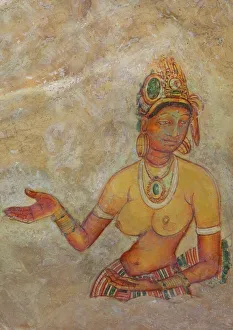 Die Sirenen von Sigirija oder Wolkenmädchen auf dem Felsen des Löwenbergs im Weltkulturerbe der Vereinten Nationen in Sri Lanka