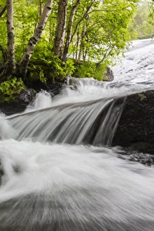 Scandinavian Outdoor Photography Drucke: Slow shutter speed to create silky waterfall, Hellemoboten, Norway, Scandinavia, Europe