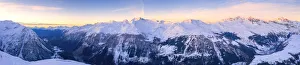 Lombardy Scenic Views Drucke: Snowy peaks of Valle Spluga at sunset, aerial view, Valchiavenna, Valtellina, Lombardy